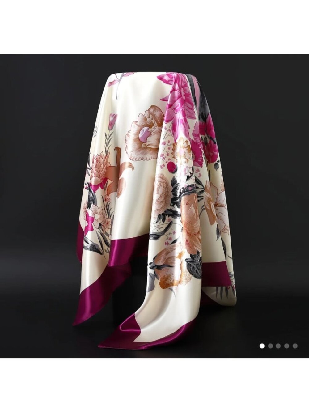 Luxury 35.43"x35.43" Square Scarf With Elegant Floral Print Lightweight & Versat